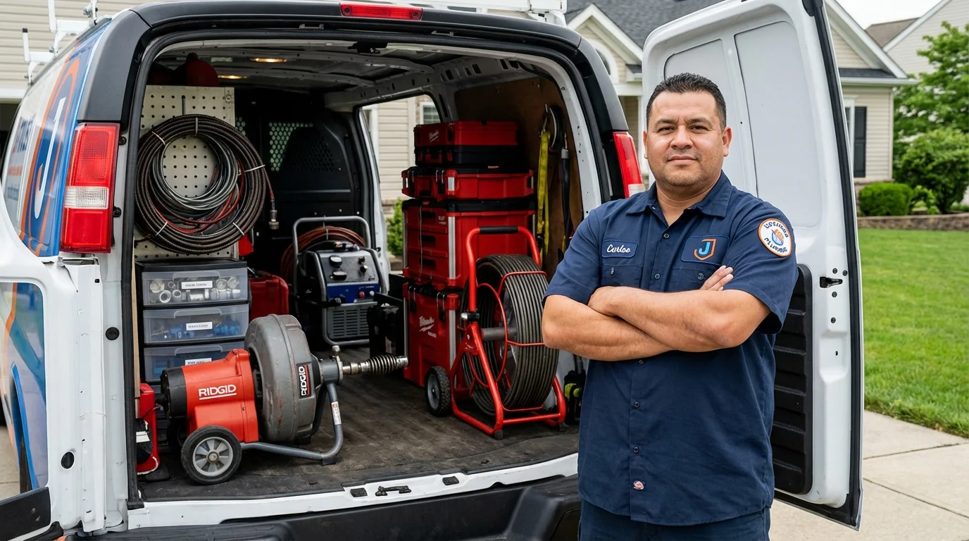 Professional drain cleaning equipment and Johns Plumbing LLC plumber in Amelia