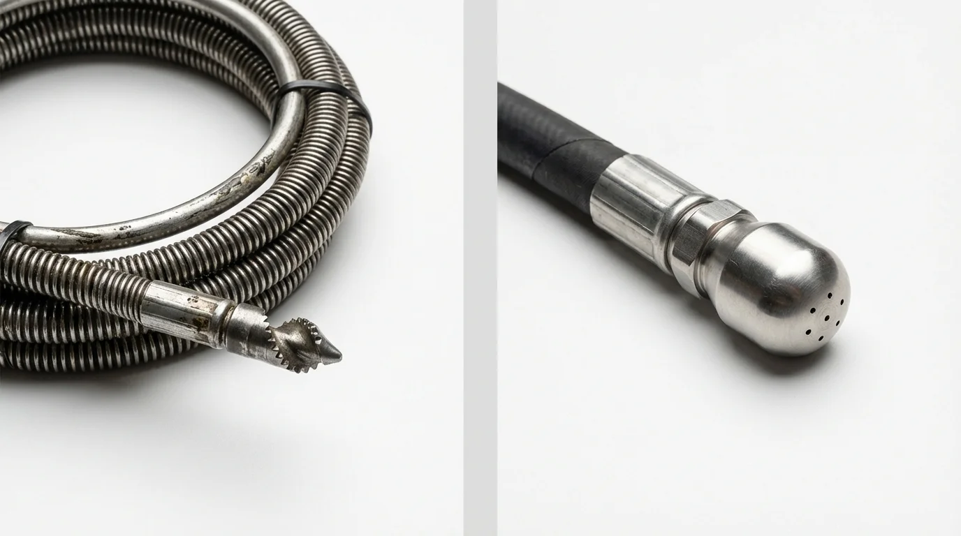 Drain snake cable and hydro jetting nozzle used for drain cleaning in Amelia, OH