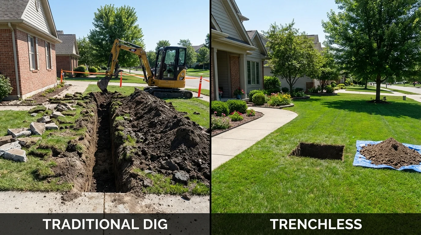 Trenchless sewer repair with minimal yard damage versus traditional excavation in Amelia, OH
